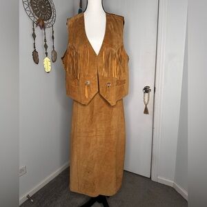 1970s Leather fringe 2pc set